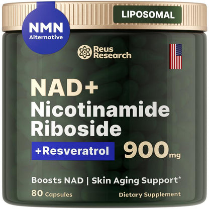 Reus Research NR900-NAD+supplement for skin Aging Support,Energy,and Focus-80 Count