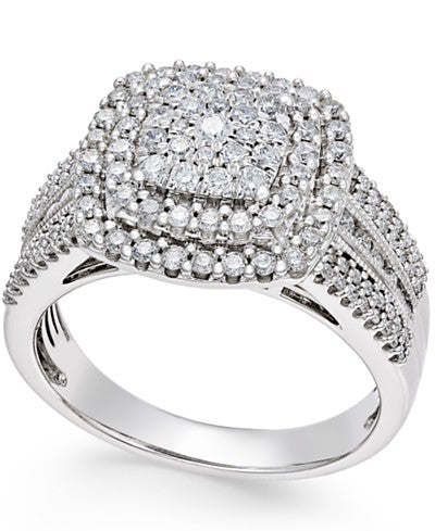 Diamond Multi-Layer Square Halo Engagement Ring (1 ct. t.w.) in 14k White Gold