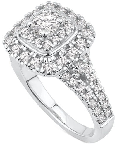 Diamond Multi-Layer Square Halo Engagement Ring (1 ct. t.w.) in 14k White Gold