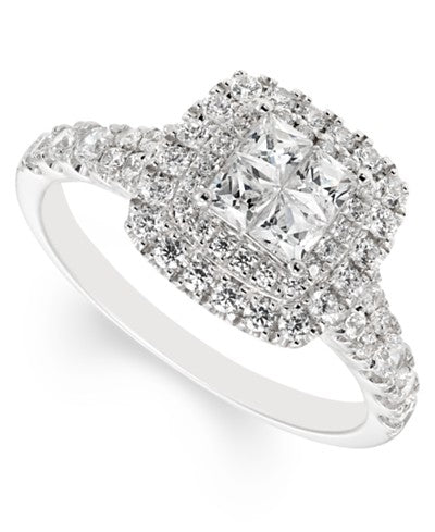 Diamond Multi-Layer Square Halo Engagement Ring (1 ct. t.w.) in 14k White Gold