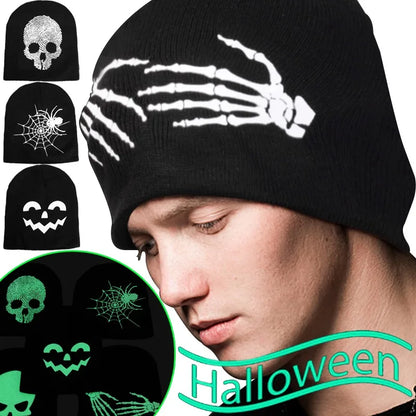 Luminous Skull Knitted Cap Boy Halloween Holiday Clothing Pullover Hat Knitted Cotton Beanies Cold-proof Warm Winter Accessories