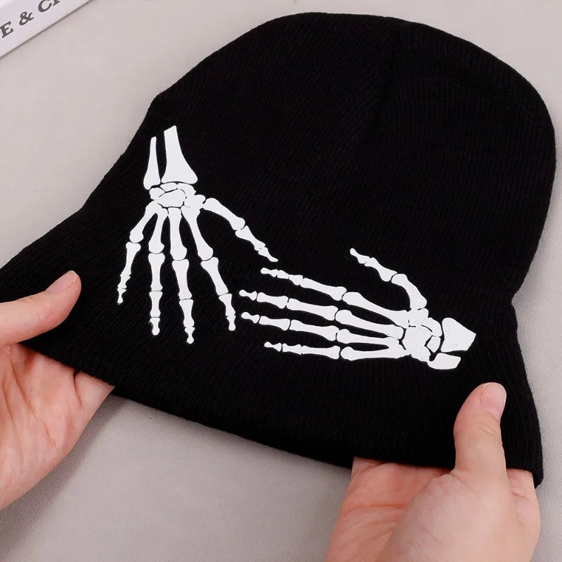 Luminous Skull Knitted Cap Boy Halloween Holiday Clothing Pullover Hat Knitted Cotton Beanies Cold-proof Warm Winter Accessories