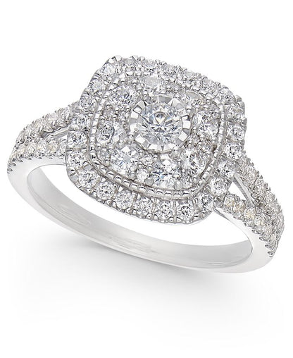 Diamond Multi-Layer Square Halo Engagement Ring (1 ct. t.w.) in 14k White Gold