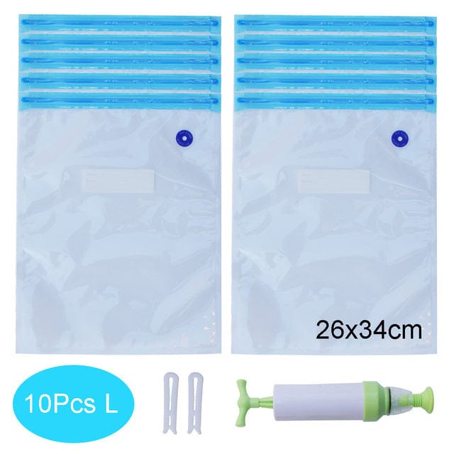 10Pcs Reusable Food Storage Vacuum Seal Bags With Pump