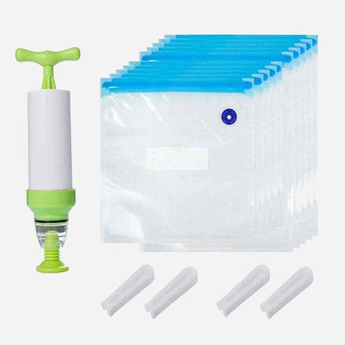 10Pcs Reusable Food Storage Vacuum Seal Bags With Pump