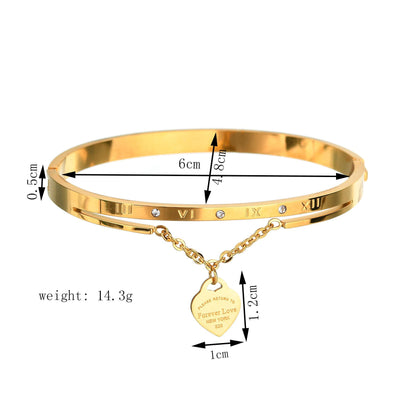 Armband mit Herzanhänger „Forever Love Love“ aus Edelstahl mit römischen Ziffern