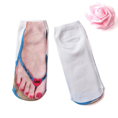 Socken mit 3D-Muster und Maniküre-Aufdruck, Flip-Flop, lustige versteckte Laufsocken für Damen, personalisierbar, niedrig geschnittener Knöchel