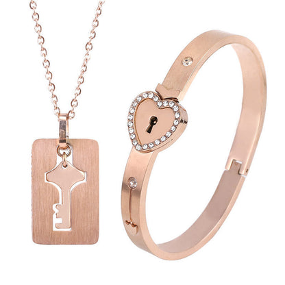 Lock Bracelet Key Necklace Couples BFFs Set