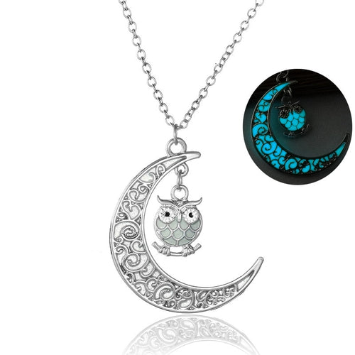 Collares con colgante de luna de búho luminoso