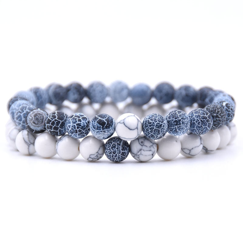 2Pcs/Set Couples 6mm Bead Stone Distance Bracelet