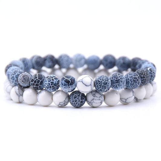 2Pcs/Set Couples 6mm Bead Stone Distance Bracelet