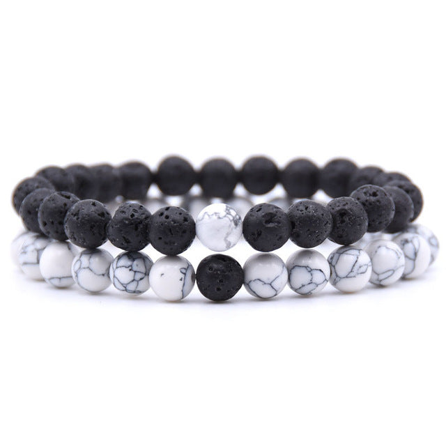 2Pcs/Set Couples 6mm Bead Stone Distance Bracelet