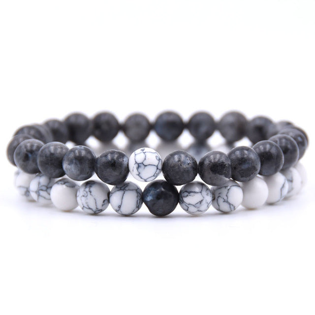 2Pcs/Set Couples 6mm Bead Stone Distance Bracelet