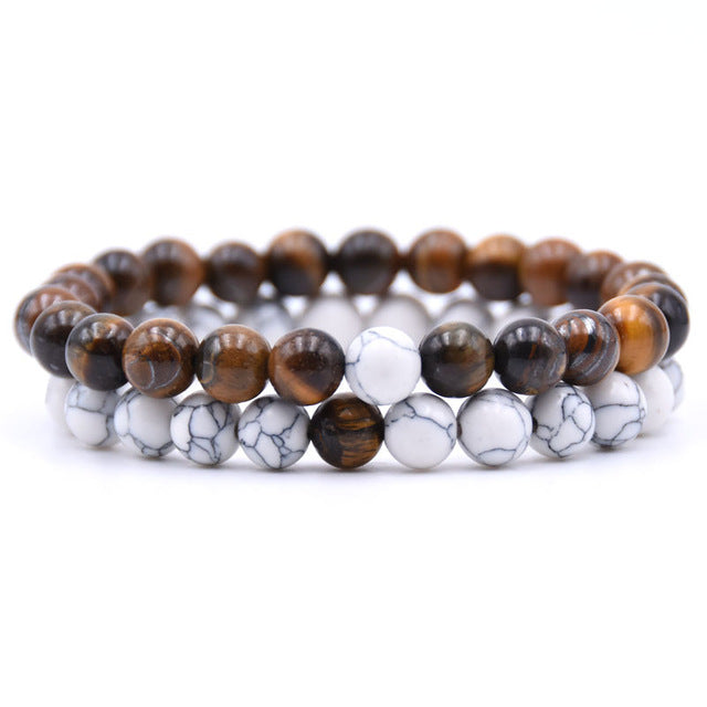 2Pcs/Set Couples 6mm Bead Stone Distance Bracelet