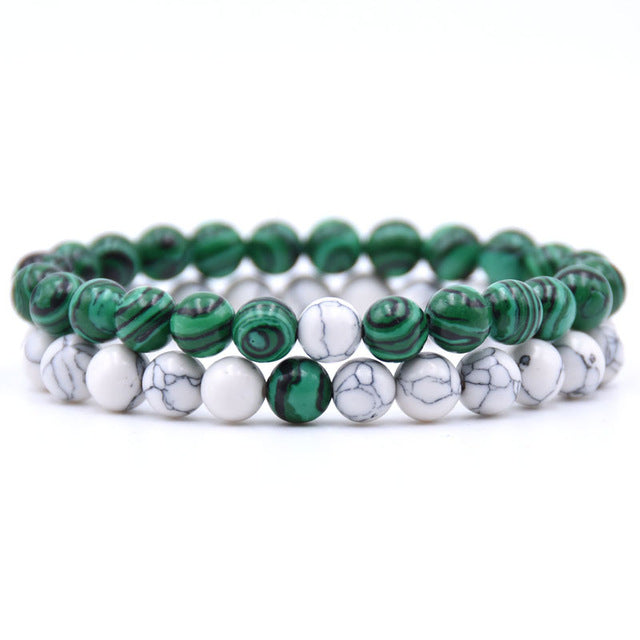 2Pcs/Set Couples 6mm Bead Stone Distance Bracelet