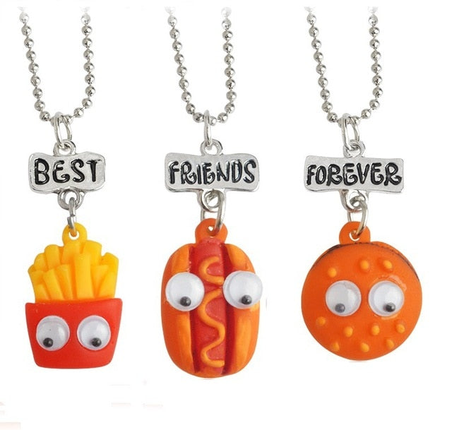 2-3pcs/ Set Cute Cartoon Donut Hamberger pendent Best Friend Necklace