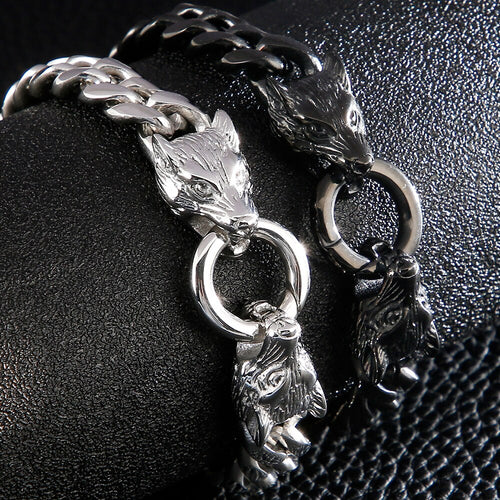 Viking Wolf Head Animal Titanium Steel Bracelet