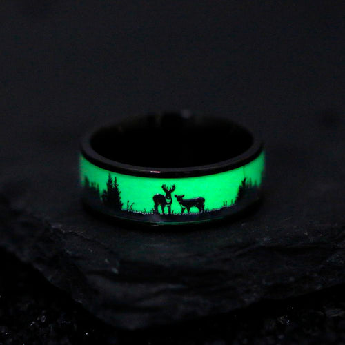 Luminous Black Tungsten Hunting Deer Ring