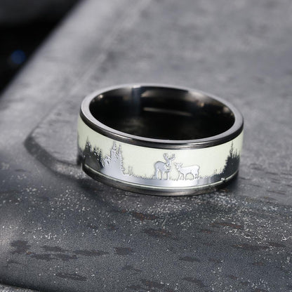 Luminous Black Tungsten Hunting Deer Ring