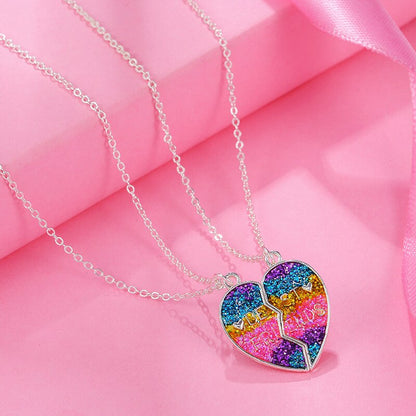 2Pcs/Set Gradient Color Heart-shaped Magnetic Stitching BFF Friendship Necklace