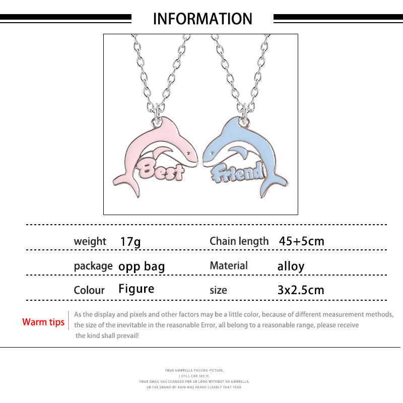 2pcs Cute Animal Little Dolphin Pendant Best Friend Necklace