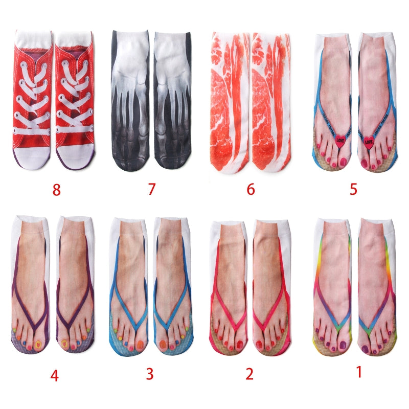 Socken mit 3D-Muster und Maniküre-Aufdruck, Flip-Flop, lustige versteckte Laufsocken für Damen, personalisierbar, niedrig geschnittener Knöchel