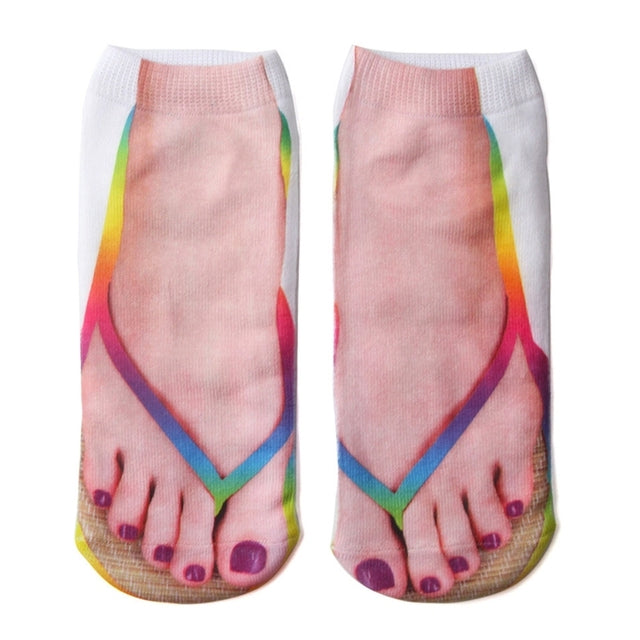 Socken mit 3D-Muster und Maniküre-Aufdruck, Flip-Flop, lustige versteckte Laufsocken für Damen, personalisierbar, niedrig geschnittener Knöchel