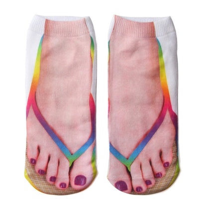 Socken mit 3D-Muster und Maniküre-Aufdruck, Flip-Flop, lustige versteckte Laufsocken für Damen, personalisierbar, niedrig geschnittener Knöchel