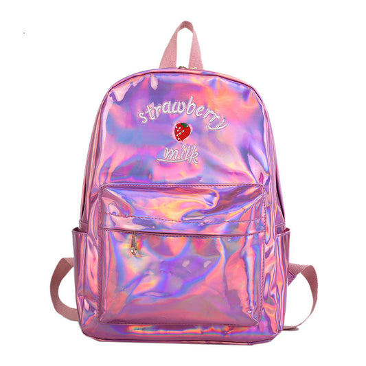 Strawberry Milk Embroidery PU School Bag