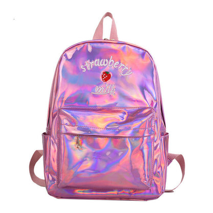 Strawberry Milk Embroidery PU School Bag